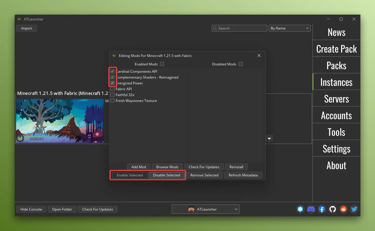 Enable and Disable Mods