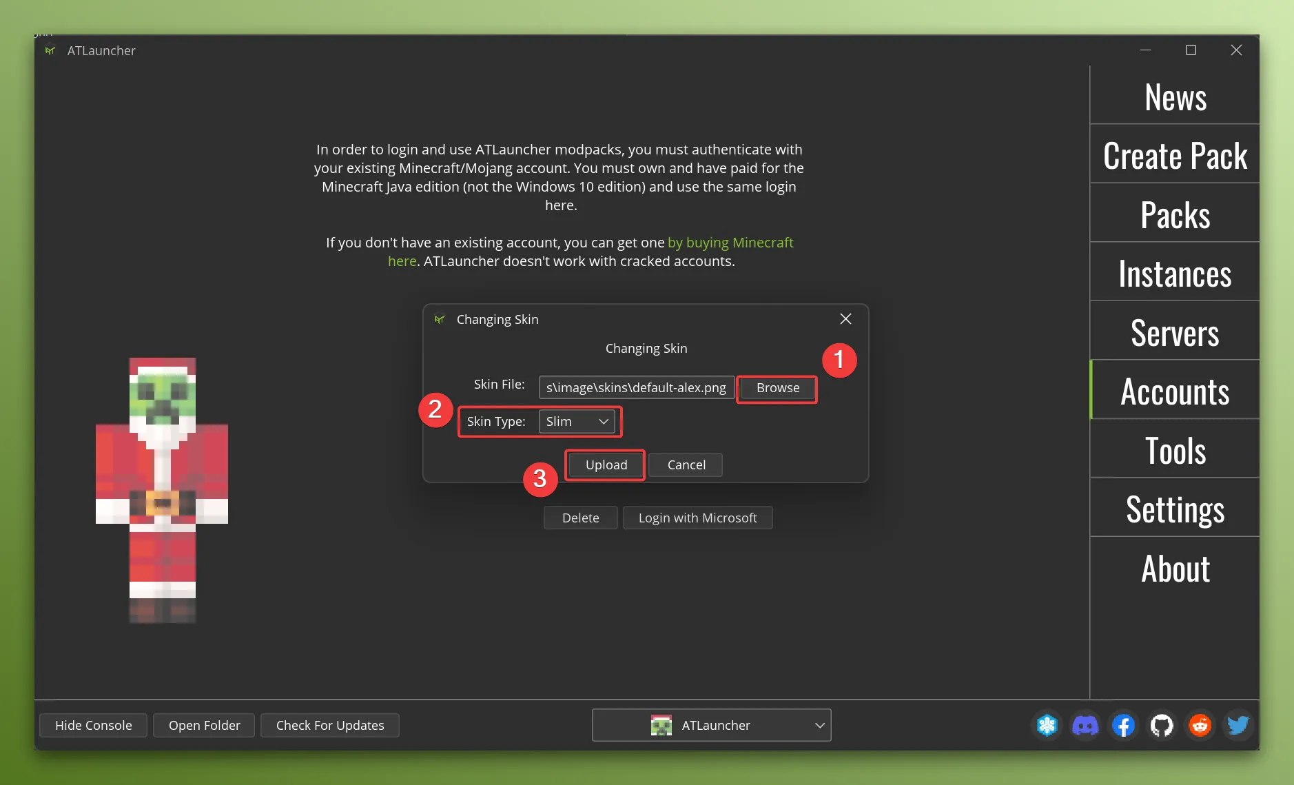 Selecting skin to change to