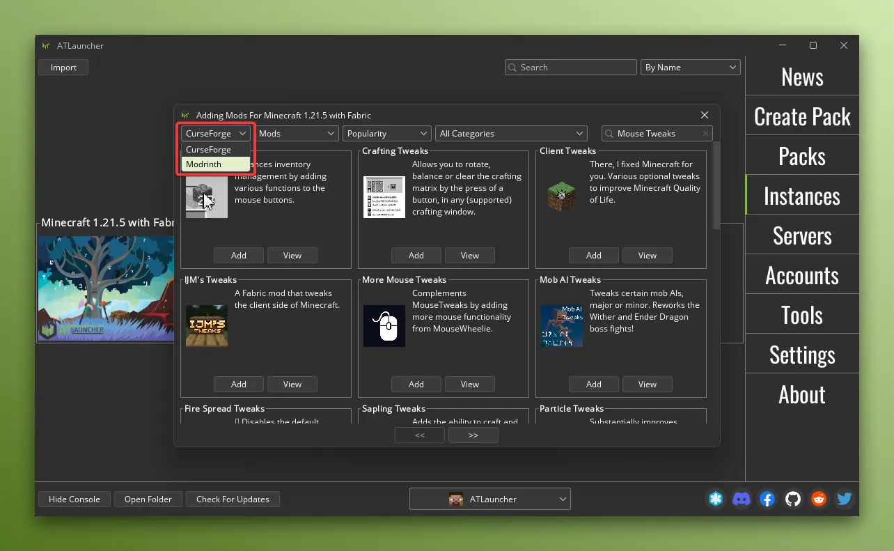Switching Between CurseForge and Modrinth